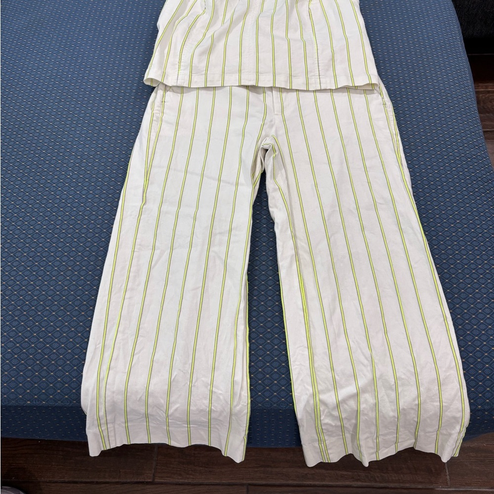 Banana Republic Cream and Yellow Striped Matching Pants and Sleeveless top